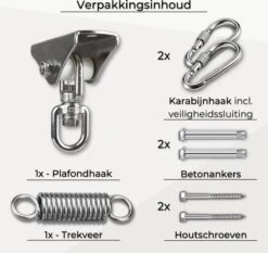 LFSY - Ophangsysteem - Universele Plafondhaak - Hangstoelen Binnen & Buiten - Ophanghaak – Bokszakken - Verandastoel - Zware Veer - RVS – 450kg – M8 14 LFSY - Ophangsysteem - Universele Plafondhaak - Hangstoelen Binnen & Buiten - Ophanghaak – Bokszakken - Verandastoel - Zware Veer - RVS – 450kg – M8 -Buitentuinwinkel 1200x1131 11