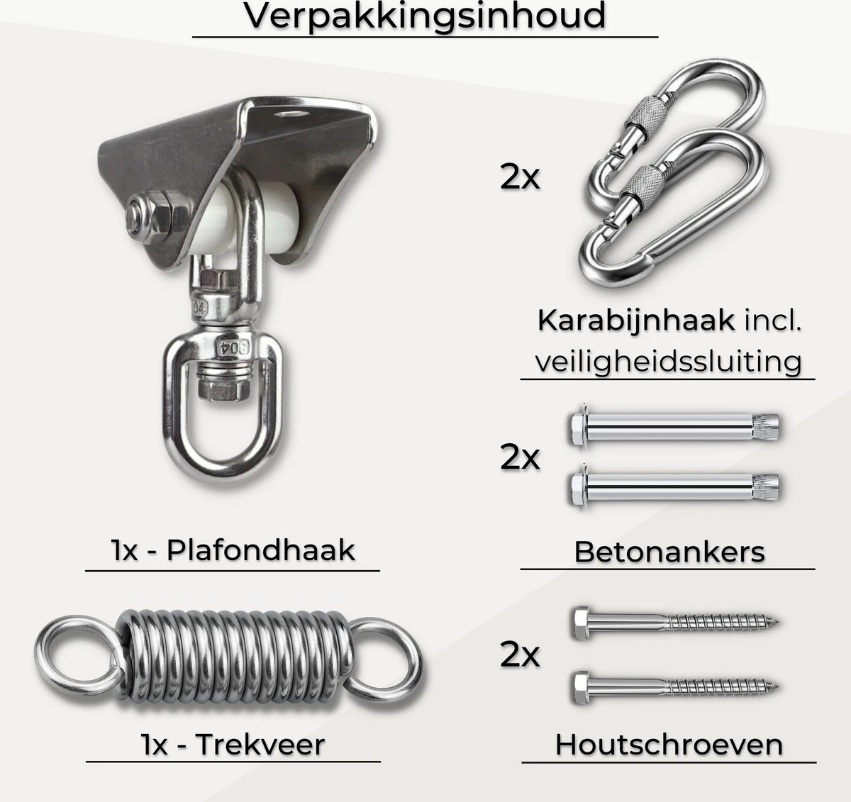 LFSY - Ophangsysteem - Universele Plafondhaak - Hangstoelen Binnen & Buiten - Ophanghaak – Bokszakken - Verandastoel - Zware Veer - RVS – 450kg – M8 8 LFSY - Ophangsysteem - Universele Plafondhaak - Hangstoelen Binnen & Buiten - Ophanghaak – Bokszakken - Verandastoel - Zware Veer - RVS – 450kg – M8 - Afbeelding 6