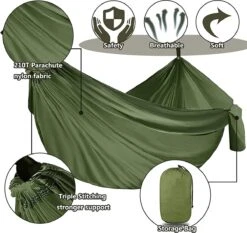IBright Hangmat XXL - Complete Set – Incl. Karabijnhaken En Riemen - Tot 200 Kg - 270x140cm - Leger Groen -Buitentuinwinkel 1200x1134 11