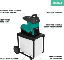VONROC Stille Hakselaar/Shredder 2800W – Voor Takken Tot Ø45mm – Incl. 60L Opvangbak & Duwstok -Buitentuinwinkel 1200x1134 4