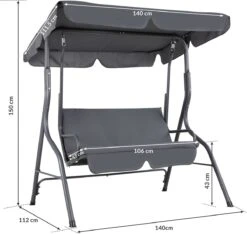 Merkloos Casaria Hollywood Schommel - Antraciet - Incl. Zonnekap -Buitentuinwinkel 1200x1139 9