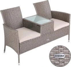 Casaria Tuinbank Polyrattan - 2-Zits Incl.Tafel - Weerbestendig Beige -Buitentuinwinkel 1200x1142 9