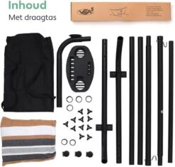 Vita5 Hangmat Met Standaard – 2 Persoons – Incl. Bekerhouder – 205kg Draaggewicht – Blauw/Wit/Bruin -Buitentuinwinkel 1200x1143 12