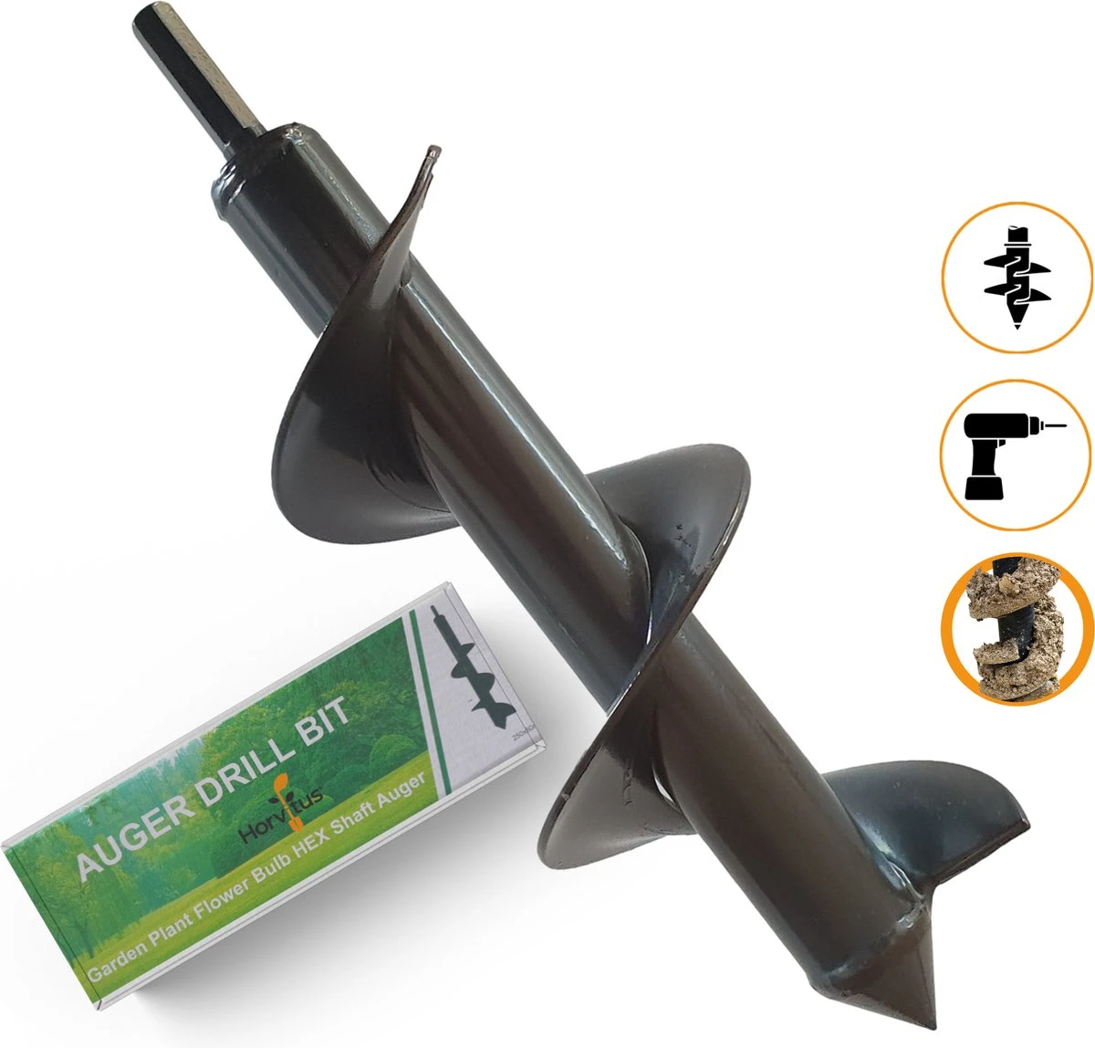 Grondboor Voor Boormachine - 8x25 Cm - Zwart 3 Grondboor Voor Boormachine - 8x25 Cm - Zwart