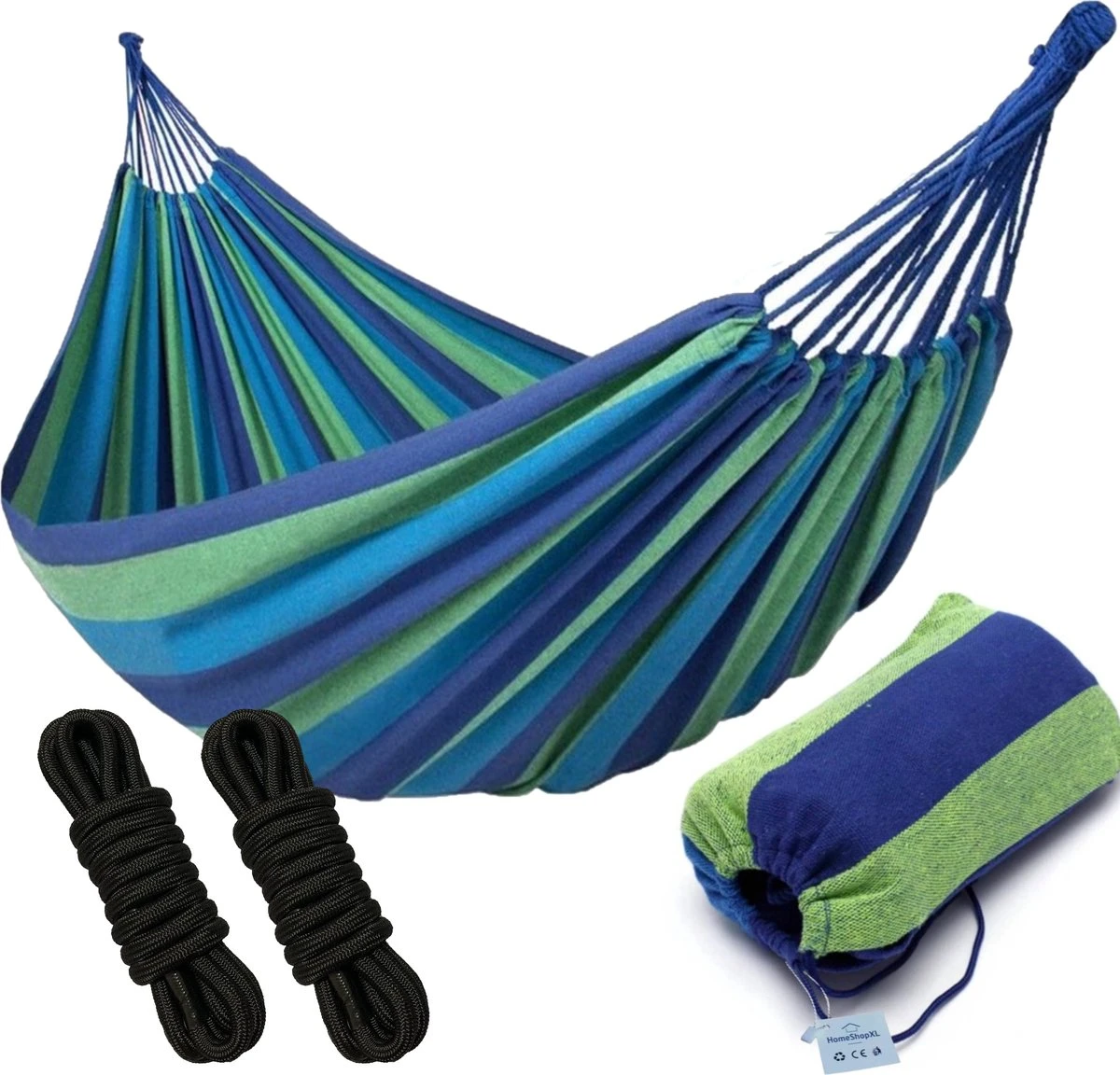 Dubbele Hangmat Blauw - 1 Of 2 Persoons - Lig Oppervlak 190x150cm - Lengte 260cm 3 Dubbele Hangmat Blauw - 1 Of 2 Persoons - Lig Oppervlak 190x150cm - Lengte 260cm