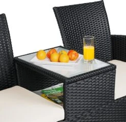 Casaria Polyrattan Tuinbank - Incl. Kussen - 143x55x88 Cm Zwart -Buitentuinwinkel 1200x1155 6