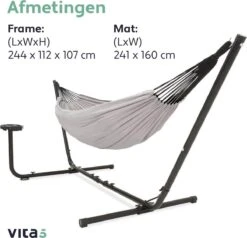 Vita5 Hangmat Met Standaard – 2 Persoons – Incl. Bekerhouder – 205kg Draaggewicht – Grijs 19 Vita5 Hangmat Met Standaard – 2 Persoons – Incl. Bekerhouder – 205kg Draaggewicht – Grijs -Buitentuinwinkel 1200x1155 8