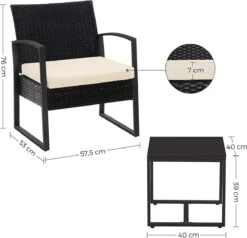 Songmics Tuinmeubelset, 3-delige Set, Van Polyrotan, Voor Outdoor, Terras, Balkon, Tuin, Eenvoudige Montage, Bijzettafel En 2 Stoelen, Zwart-beige -Buitentuinwinkel 1200x1157 11