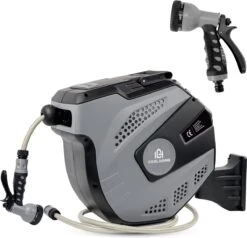 CoolHome - Wandslangenbox 20 Meter + 2 Meter - Tuinslang Met Haspel- Slangenhouder 180° Draaibaar - Tuinslanghaspel Zwart - Grijs -Buitentuinwinkel 1200x1158