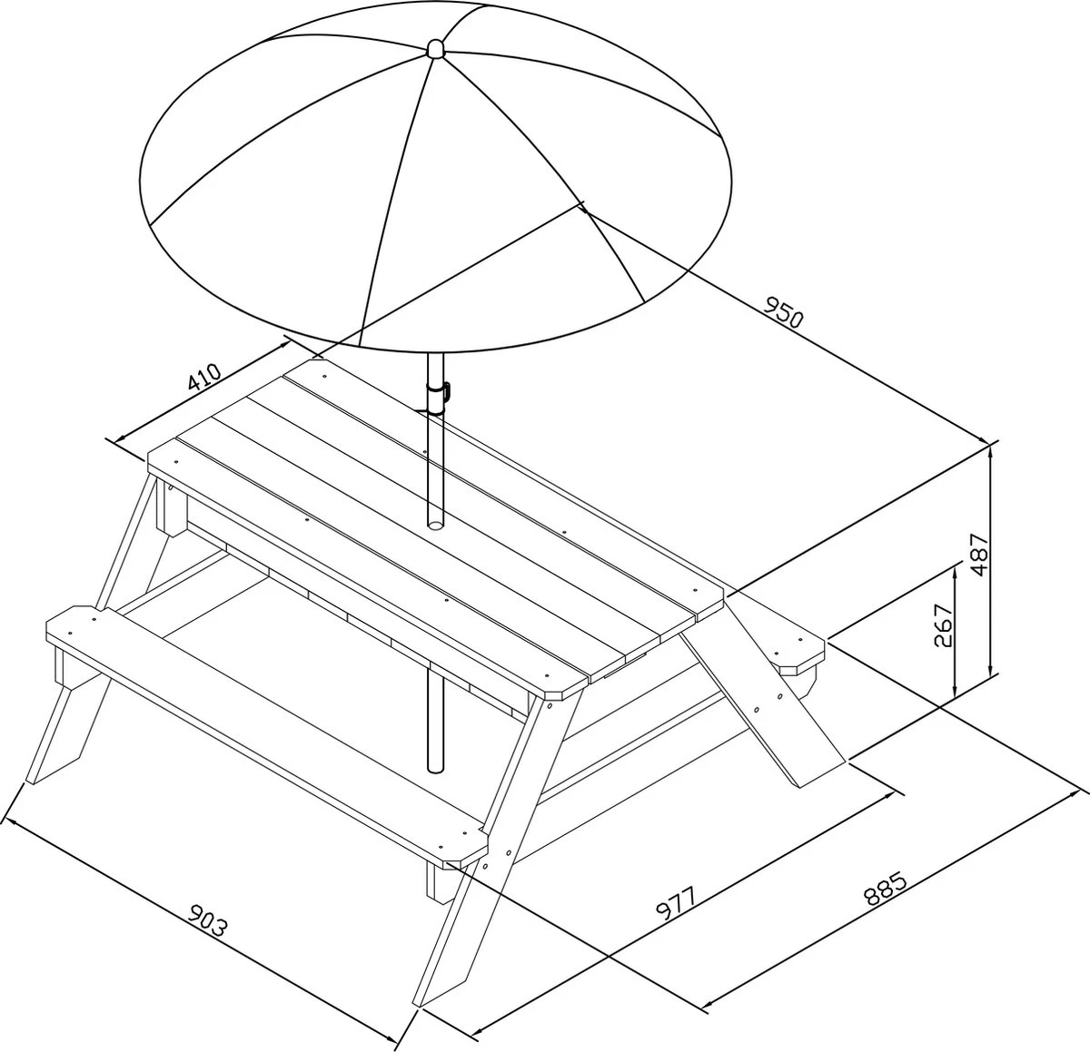 AXI Nick Zand & Water Picknicktafel In Antraciet/Bruin - Parasol Blauw/Wit - Picknick Tafel Voor Kinderen Van Hout 7 AXI Nick Zand & Water Picknicktafel In Antraciet/Bruin - Parasol Blauw/Wit - Picknick Tafel Voor Kinderen Van Hout - Afbeelding 5