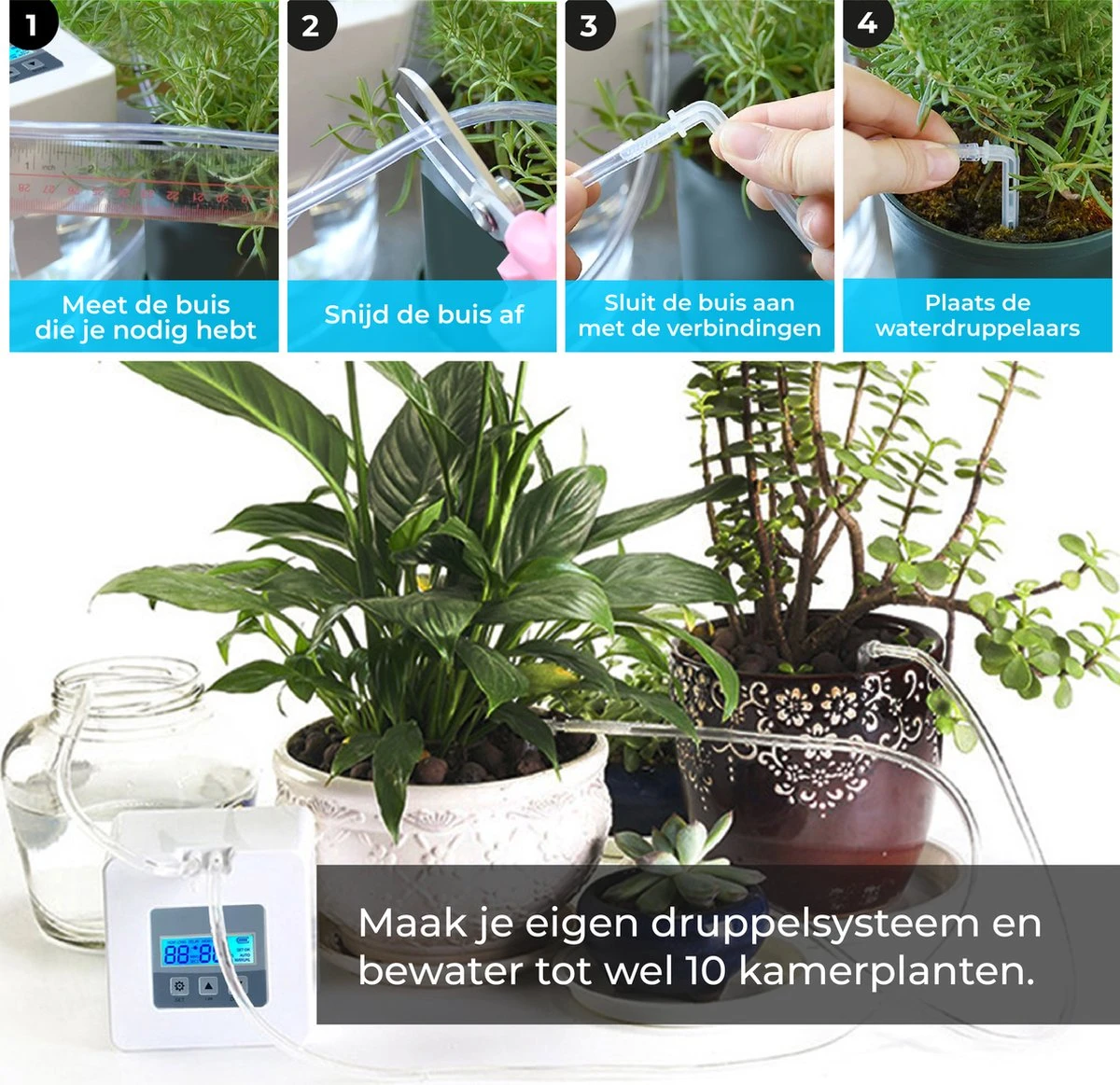 Automatisch Bewateringssysteem Voor Kamerplanten Met Pomp – Waterdruppelaar – Watergeefsysteem– Planten Watergever 9 Automatisch Bewateringssysteem Voor Kamerplanten Met Pomp – Waterdruppelaar – Watergeefsysteem– Planten Watergever - Afbeelding 7