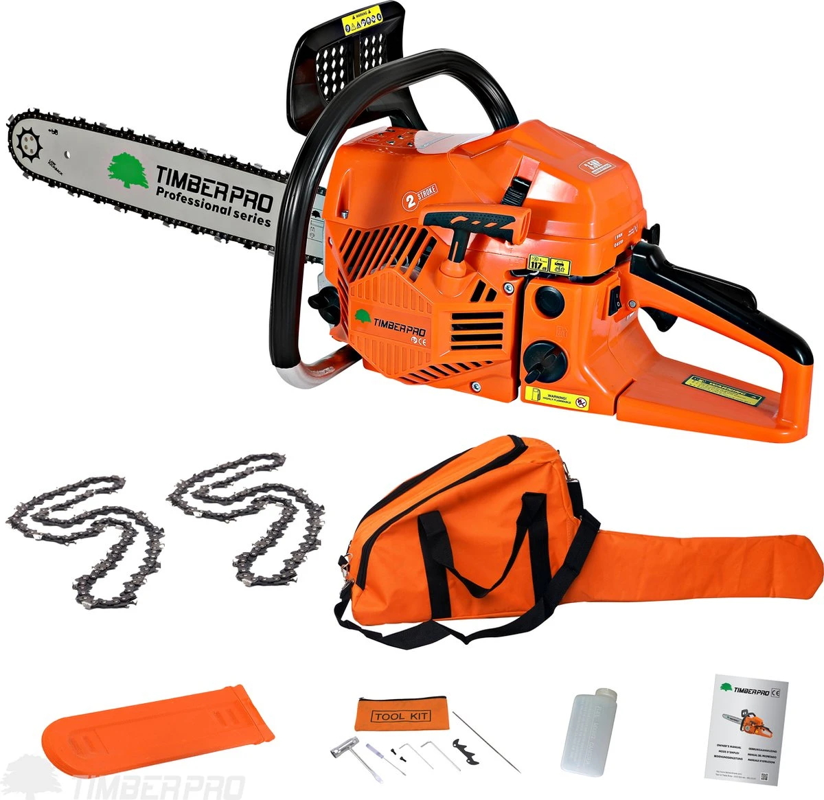 TIMBERPRO - Kettingzaag – Benzine - 62 Cc - Zwaardlengte 50 Cm - Transportzak - 2e Ketting 6 TIMBERPRO - Kettingzaag – Benzine - 62 Cc - Zwaardlengte 50 Cm - Transportzak - 2e Ketting - Afbeelding 4