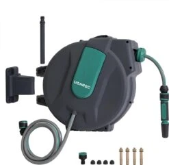 VONROC Automatische Slanghaspel – Incl. 25m Tuinslang, Aansluitslang, Spuitstuk, Koppelingen & Kraanaansluiting -Buitentuinwinkel 1200x1170 1