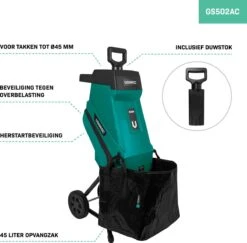 VONROC Hakselaar/Shredder 2500W – Voor Takken Tot Ø45mm – Incl. 45L Opvangzak & Duwstok -Buitentuinwinkel 1200x1179 10