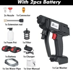 Merkloos Elektrische Accu-Hogedrukreiniger - 20Bar - Multifunctioneel Mondstuk - Draagbaar Oplaadbaar Snoerloos - Reinigingsspuitpistool - Met Rijke Accessoires - Voor Makita 18V-batterij - Voor Auto, Tuin, Terras, Raam (Zwart) -Buitentuinwinkel 1200x1179 12