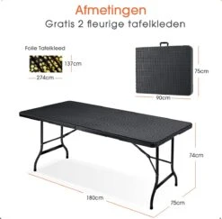 Lenx Klaptafel - Inklapbare Tafel - Opvouwbare Tuintafel - Vouwtafel - Inclusief Handvat En 2 Tafelkleden - 180x75x74cm - 6 Tot 8 Personen -Buitentuinwinkel 1200x1179 31