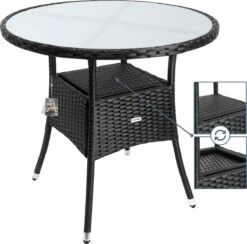 Casaria Polyrattan Bijzettafel 80cm Rond - 5mm Veiligheidsglas – Zwart -Buitentuinwinkel 1200x1185 10