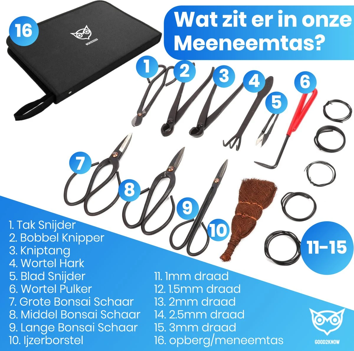 Good2know Bonsai Gereedschap Set – 16 Delig – Bonsai Starters Kit – Bonsai Boompje Verzorgingskit - Tuingereedschap 9 Good2know Bonsai Gereedschap Set – 16 Delig – Bonsai Starters Kit – Bonsai Boompje Verzorgingskit - Tuingereedschap - Afbeelding 7