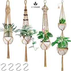 5 Stuks Jute Macrame Plantenhangers - Boho Handgeweven Katoen Hangpot Voor Binnen/Buiten - Hangende Bloempot Met Kralen - Macramé Touw/Koord Hangplant Houder - Bohemian Wandhanger Decoratie - Plant Hanger - Verticale Tuin Bloempothouder Planthanger -Buitentuinwinkel 1200x1191 9