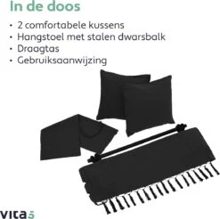 Vita5 XXL Hangstoel - Binnen&Buiten Hangnest - Incl. 2 Kussens En Boekenvak - Volwassenen&Kinderen - Hangmatstoel Tot 225kg - Zwart 23 Vita5 XXL Hangstoel - Binnen&Buiten Hangnest - Incl. 2 Kussens En Boekenvak - Volwassenen&Kinderen - Hangmatstoel Tot 225kg - Zwart -Buitentuinwinkel 1200x1194 15