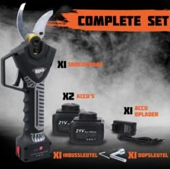 Reichlër® Elektrische Snoeischaar - 40 Mm Snijdiameter - 2x Accu - Anti-cut Functie - Heggenschaar - Takkenschaar - Zwart -Buitentuinwinkel 1200x1195 12