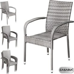 Casaria Polyrattan Tuinstoelen – 4 Stuks Stapelbaar – Grijs -Buitentuinwinkel 1200x1198 59