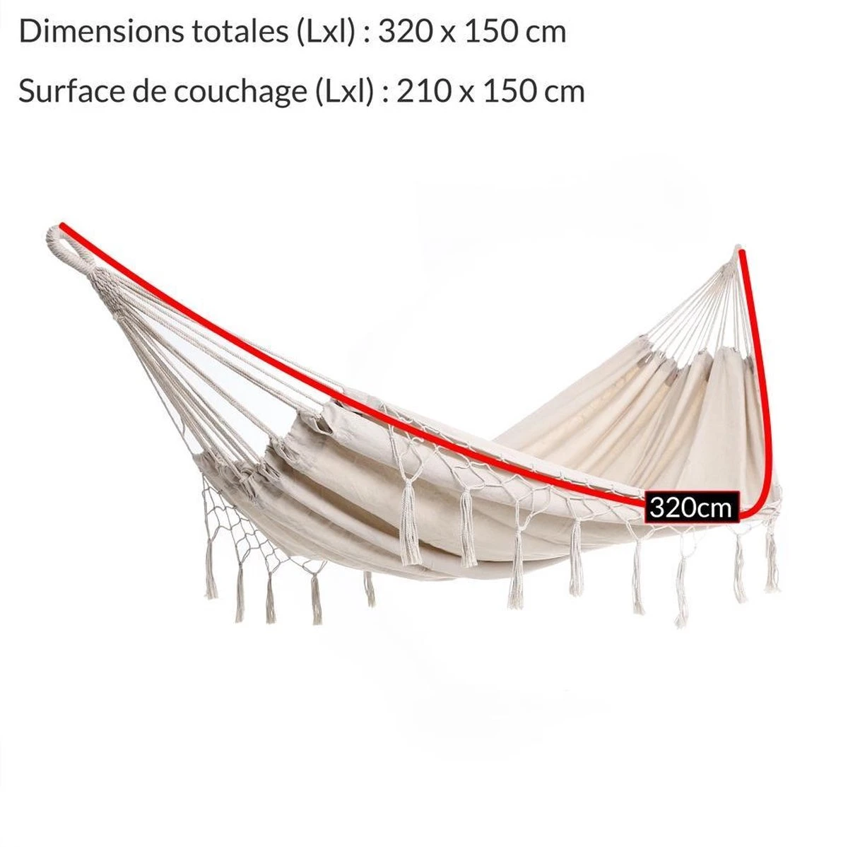 Detex Hangmat Met Franjes - 320x150cm – Belastbaar Tot 300kg Beige 7 Detex Hangmat Met Franjes - 320x150cm – Belastbaar Tot 300kg Beige - Afbeelding 5