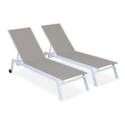 ELSA - Set Van 2 Ligstoelen Van Aluminium En Textileen, Ligbed Multipositioneel Met Wieltjes, Kleur Wit/taupe -Buitentuinwinkel 1200x1199 40