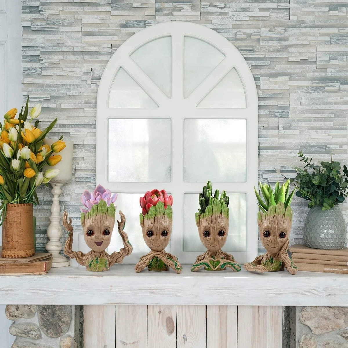 Gift Land® 4 Pack Treeman Baby Groot Bloempot Verjaardagscadeau Voor Haar Hem (Planten Niet Inbegrepen) 5 Gift Land® 4 Pack Treeman Baby Groot Bloempot Verjaardagscadeau Voor Haar Hem (Planten Niet Inbegrepen) - Afbeelding 3