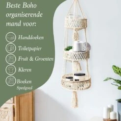 Macramé 3-Laags Hangende Fruitmand - Bohemian Mand Plantenhanger - Handgemaakt Katoen Touw Fruitschaal Hangmand - Boho Ophangbaar Etagere - Decoratieve Fruit Schaal/Basket - Opbergmand Organizer - Keuken/Balkon Decoratie - Hangpot Voor Binnen/Buiten -Buitentuinwinkel 1200x1200 1109
