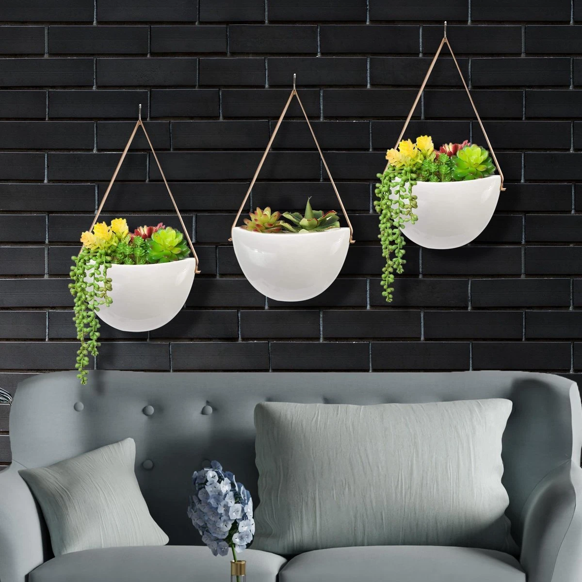 Plantenhanger Keramiek – Set Van 3 – Wit Steen- Hangpot – Hangende Bloempot Plantenpot - 3 Verschillende Koorden - 18 X 11 X 7 Cm 7 Plantenhanger Keramiek – Set Van 3 – Wit Steen- Hangpot – Hangende Bloempot Plantenpot - 3 Verschillende Koorden - 18 X 11 X 7 Cm - Afbeelding 5