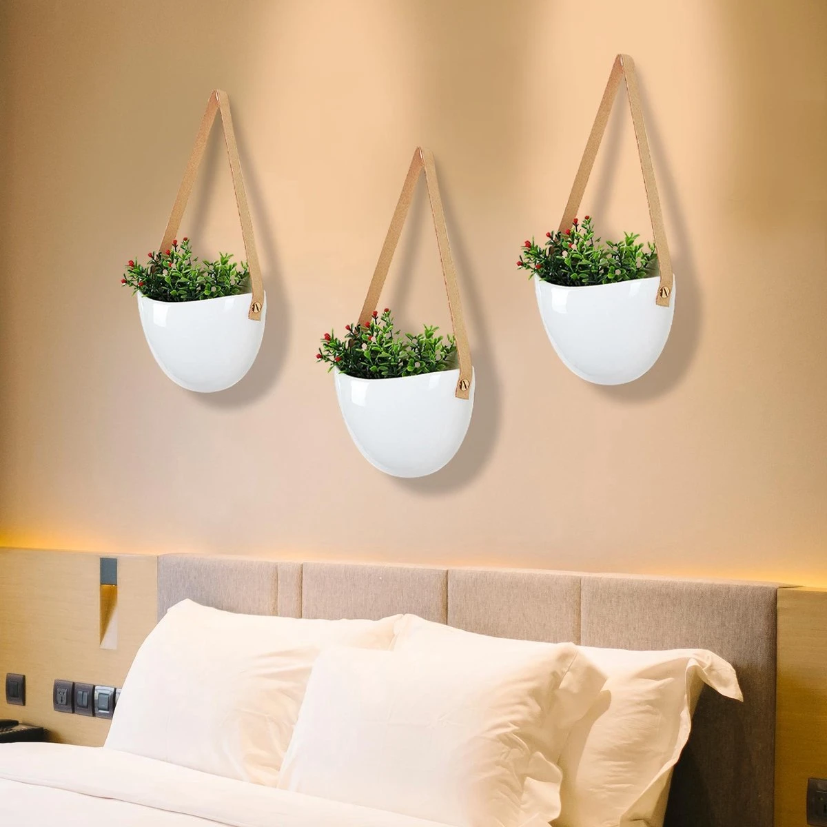 Plantenhanger Keramiek – Set Van 3 – Wit Steen- Hangpot – Hangende Bloempot Plantenpot - 3 Verschillende Koorden - 18 X 11 X 7 Cm 8 Plantenhanger Keramiek – Set Van 3 – Wit Steen- Hangpot – Hangende Bloempot Plantenpot - 3 Verschillende Koorden - 18 X 11 X 7 Cm - Afbeelding 6