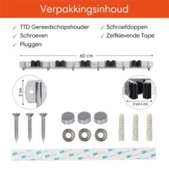 TTD Premium XXL Bezemhouder En Gereedschapsrek - Opslag Van Gereedschap - Opslag Van Schoonmaakspullen - Tuingereedschap - Klussen - RVS - Zwart -Buitentuinwinkel 1200x1200 1187