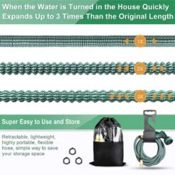 IBright Extra Sterke Uitrekbare Tuinslang - Flexibel - 15 Meter - Inclusief Opbergtas ,Sproeier ,Koppelstuk En Ophanghaak - Groen -Buitentuinwinkel 1200x1200 127