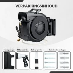 Buxibo - Wandslangenbox 20 Meter + 2 Meter - Tuinslang Met Haspel - 9 Sproei Standen - Slangenhouder 180° Draaibaar - Tuinslanghaspel Zwart+ Gratis Sproeier - Zwart -Buitentuinwinkel 1200x1200 151