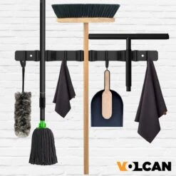 Volcan Bezemhouder - Bezem Ophangsysteem Tuingereedschap - Gereedschapshouder - Zelfklevend - 3M Tape - 3 Houders 4 Haken - RVS Zwart -Buitentuinwinkel 1200x1200 1514