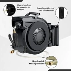 Buxibo - Wandslangenbox 20 Meter + 2 Meter - Tuinslang Met Haspel - 9 Sproei Standen - Slangenhouder 180° Draaibaar - Tuinslanghaspel Zwart+ Gratis Sproeier - Zwart -Buitentuinwinkel 1200x1200 156