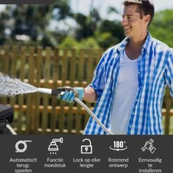 Buxibo - Wandslangenbox 20 Meter + 2 Meter - Tuinslang Met Haspel - 9 Sproei Standen - Slangenhouder 180° Draaibaar - Tuinslanghaspel Zwart+ Gratis Sproeier - Zwart -Buitentuinwinkel 1200x1200 157