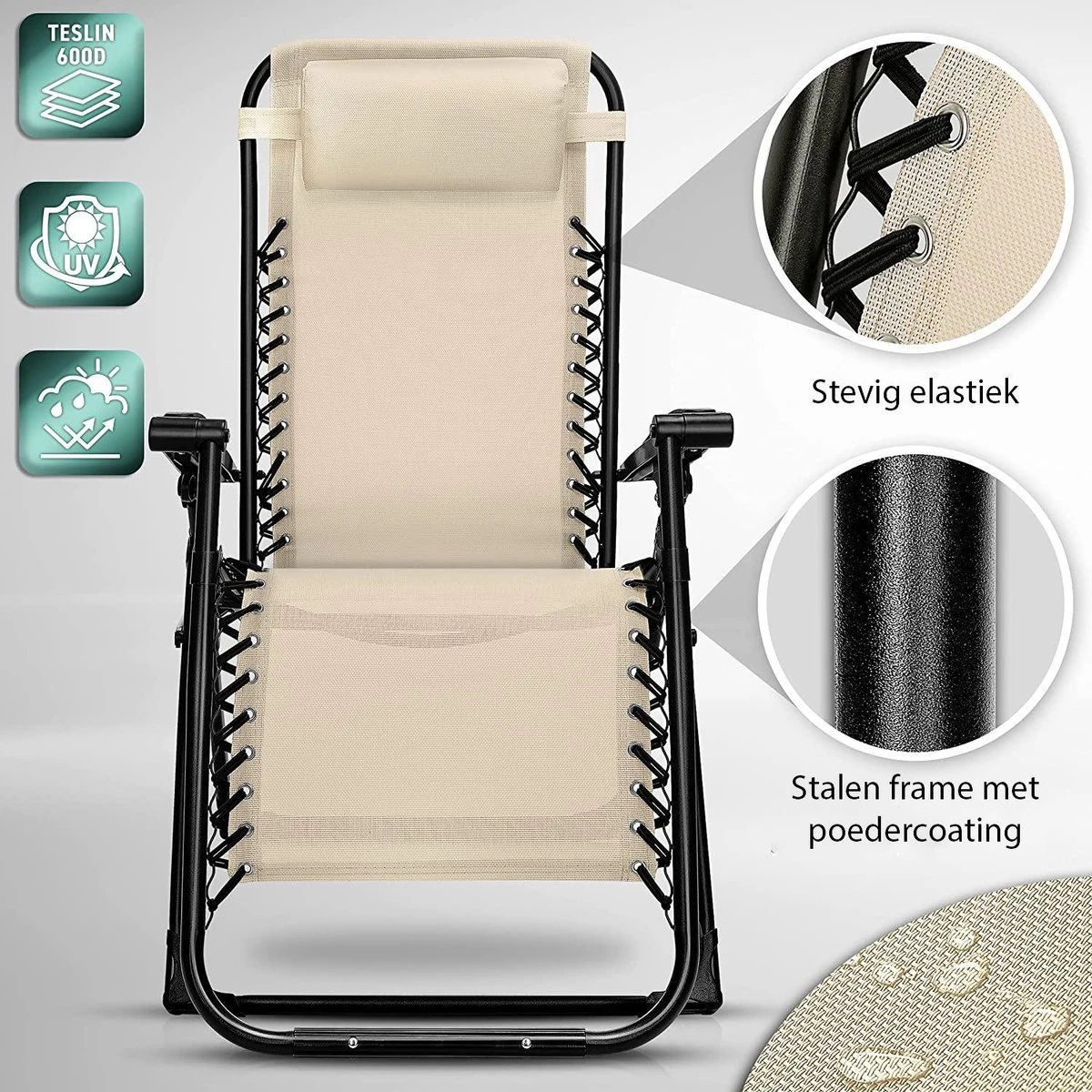 Sens Design Tuinstoel - Ligstoel Tuin - Beige 4 Sens Design Tuinstoel - Ligstoel Tuin - Beige - Afbeelding 2