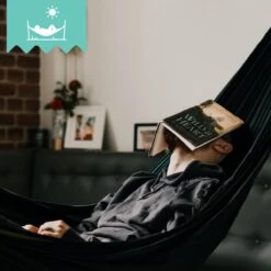 Dubbele Hangmat Zwart Met Spreidstok - 1 Of 2 Persoons - Lig Oppervlak 190x150cm - Lengte 260cm -Buitentuinwinkel 1200x1200 2253