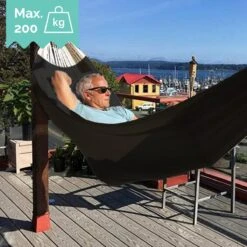Dubbele Hangmat Zwart Met Spreidstok - 1 Of 2 Persoons - Lig Oppervlak 190x150cm - Lengte 260cm -Buitentuinwinkel 1200x1200 2254
