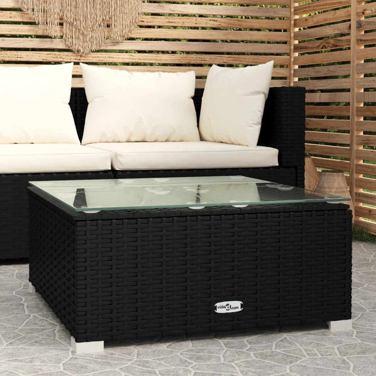 VidaLife Tuintafel 60x60x30 Cm Poly Rattan En Glas Zwart 3 VidaLife Tuintafel 60x60x30 Cm Poly Rattan En Glas Zwart