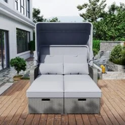 Polyrattan Patio Rieten Meubels Set Voor 2 Personen-Outdoor Rattan Sofa Set Met Intrekbare Luifel-lounge Bank-PE Rotan Loveseat Voor Achtertuin Veranda Tuin Zwembad Balkon-grijs -Buitentuinwinkel 1200x1200 2324