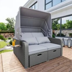 Polyrattan Patio Rieten Meubels Set Voor 2 Personen-Outdoor Rattan Sofa Set Met Intrekbare Luifel-lounge Bank-PE Rotan Loveseat Voor Achtertuin Veranda Tuin Zwembad Balkon-grijs -Buitentuinwinkel 1200x1200 2325