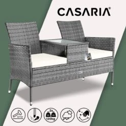 Casaria Polyrattan Tuinbank - Incl. Tafel & Kussens 7 Cm - Grijs -Buitentuinwinkel 1200x1200 2445
