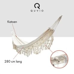 QUVIO Hangmat Voor In De Tuin - Tuinstoelen - Reishangmat Voor Camping, Outdoor En Reizen - Hamock - Katoen Ademend - Maximale Belasting Van 250KG - Lig Oppervlak Van 180 Cm - Geschikt Voor 1 Persoon - Beige -Buitentuinwinkel 1200x1200 2449