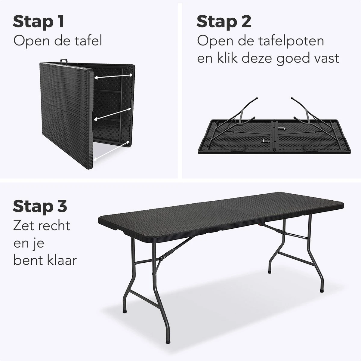 LifeGoods Klaptafel - Inklapbaar - 180 Cm - 6 Tot 8 Personen - Zwart 8 LifeGoods Klaptafel - Inklapbaar - 180 Cm - 6 Tot 8 Personen - Zwart - Afbeelding 6