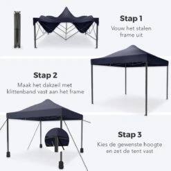 LifeGoods Partytent - 3x3 M - Easy Up - Opvouwbaar - Waterdicht - Draagtas Met Wieltjes - Donkerblauw -Buitentuinwinkel 1200x1200 2498