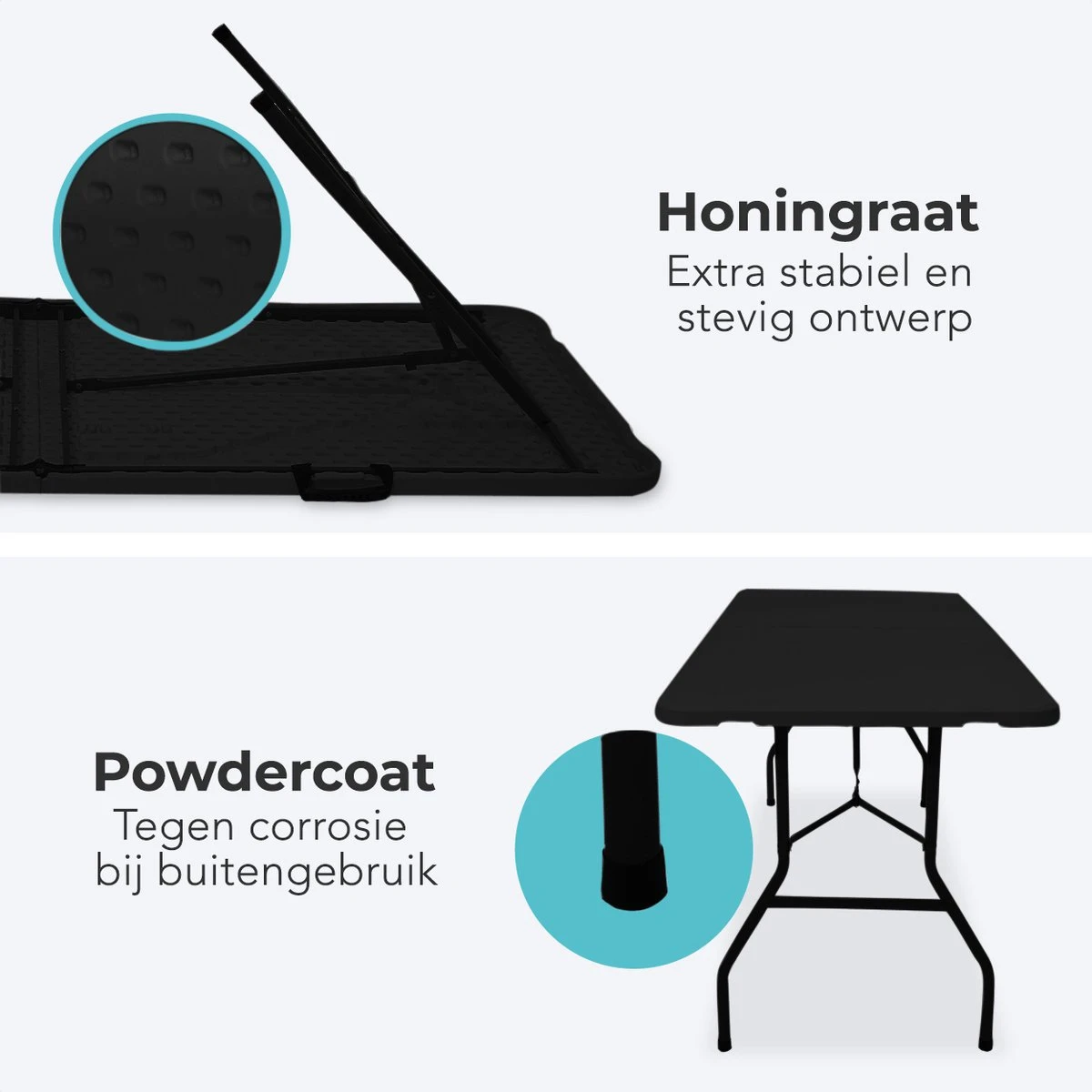 LifeGoods Klaptafel - Inklapbaar - 70x180cm - Verstelbare Vouwtafel - Weerbestendig - Zwart 4 LifeGoods Klaptafel - Inklapbaar - 70x180cm - Verstelbare Vouwtafel - Weerbestendig - Zwart - Afbeelding 2