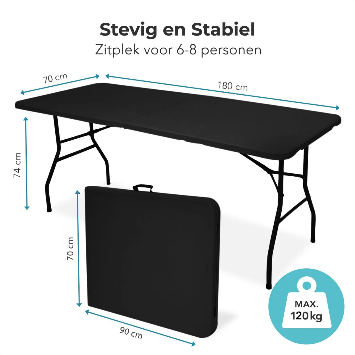 LifeGoods Klaptafel - Inklapbaar - 70x180cm - Verstelbare Vouwtafel - Weerbestendig - Zwart 5 LifeGoods Klaptafel - Inklapbaar - 70x180cm - Verstelbare Vouwtafel - Weerbestendig - Zwart - Afbeelding 3